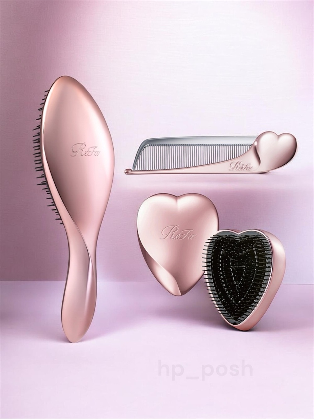 REFA BUNDLE OF 3 ROSE GOLD AILE BRUSH + FOLDABLE HEART COMB + HEART BRUSH